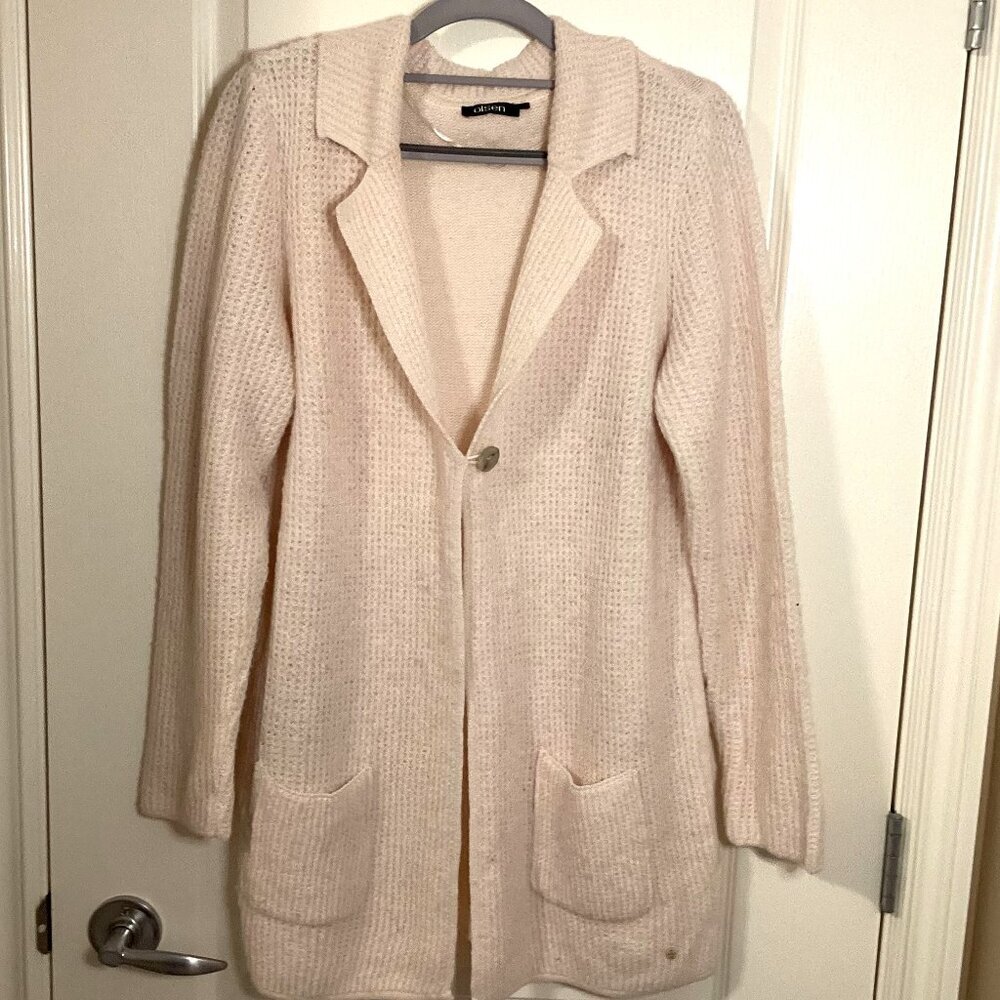 Olsen Women's Long One Button Knit Cardigan Size S/M Pockets Soft Warm